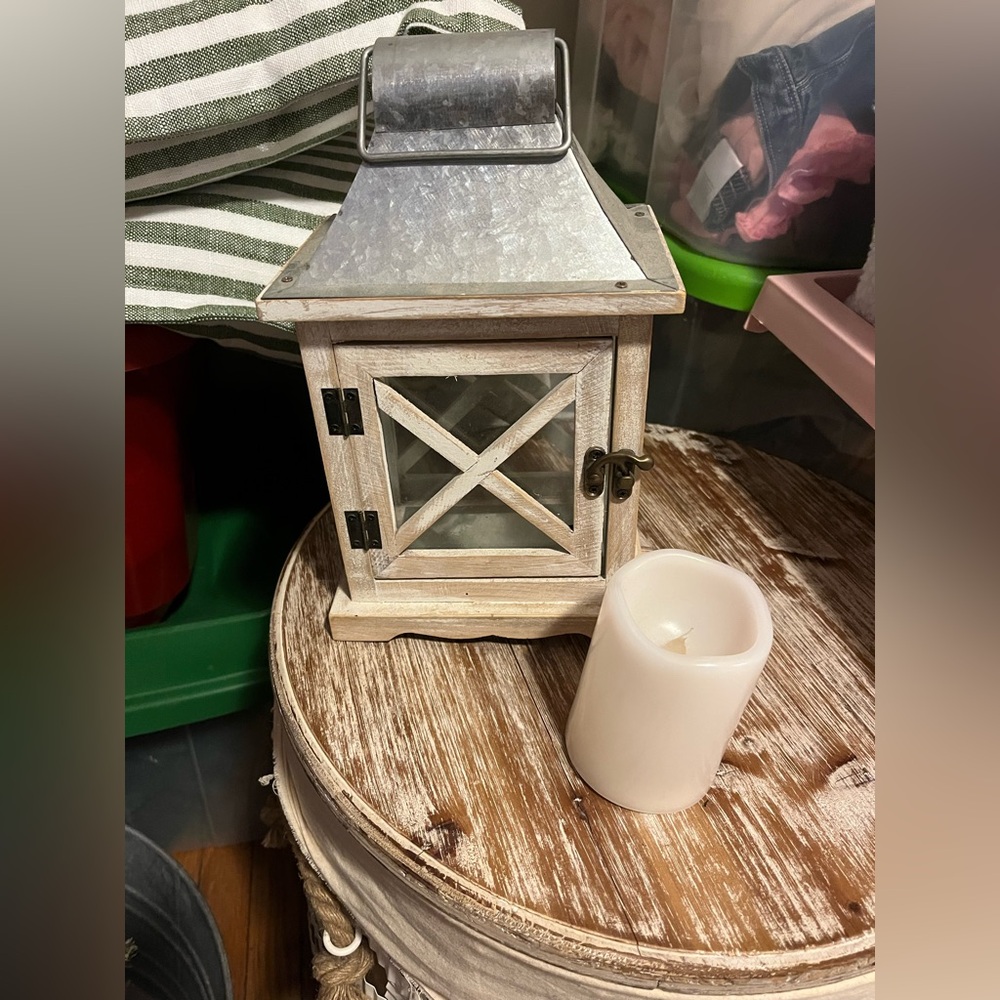 Small Rustic Wooden Lantern with Candle